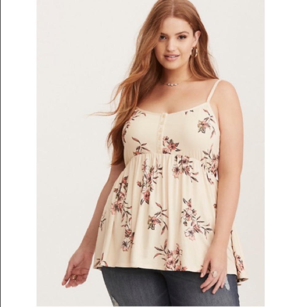 Torrid cream/pink floral babydoll top plus Size: 4